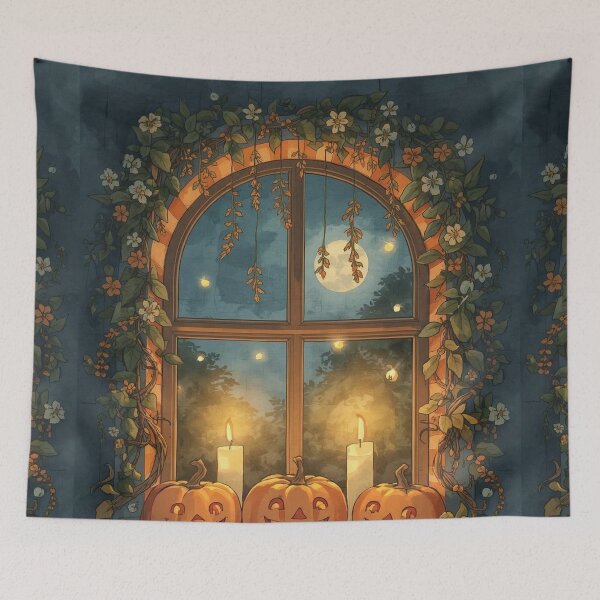 Item preview, Autumn Window – Whimsical Halloween Cottage Glow designed and sold by Deezyned.