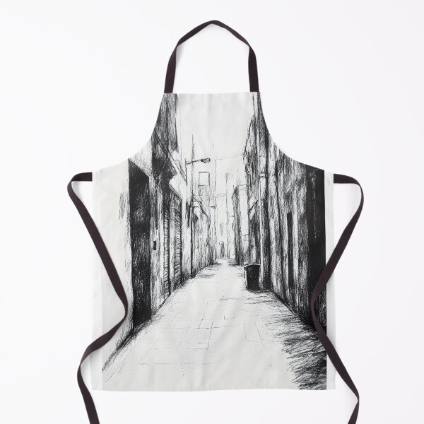 Item preview, A black-and-white, detailed charcoal sketch of a narrow, empty street in a rustic village designed and sold by MarcinJ84.