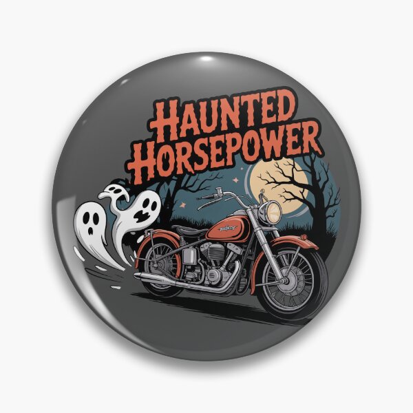 Item preview, Phantom Piston Heads: A classic '60s-style chopper, with a trail of ghoulish ghost shapes from its twin exhausts. For the Halloween Festive Season designed and sold by Grang Art Artistic Designs.