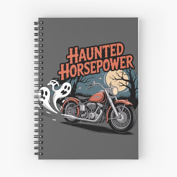 Item preview, Phantom Piston Heads: A classic '60s-style chopper, with a trail of ghoulish ghost shapes from its twin exhausts. For the Halloween Festive Season designed and sold by Grang Art Artistic Designs.