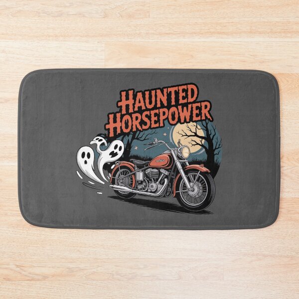 Item preview, Phantom Piston Heads: A classic '60s-style chopper, with a trail of ghoulish ghost shapes from its twin exhausts. For the Halloween Festive Season designed and sold by Camel & Quirk.