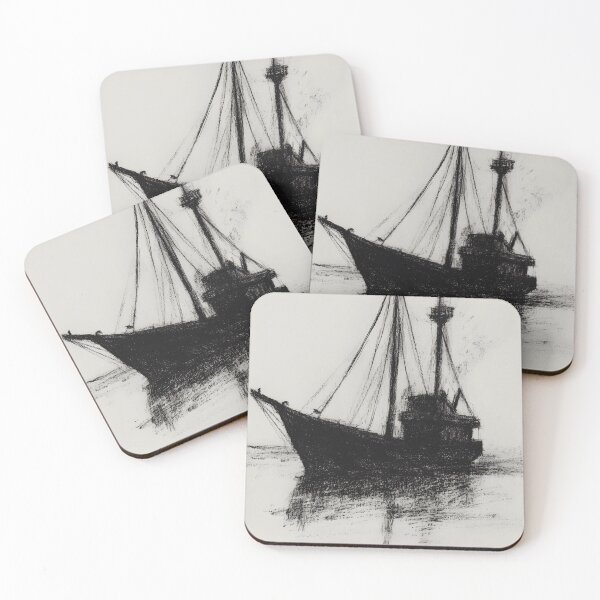 Item preview, A black and white pencil sketch of a classic sailing ship designed and sold by MarcinJ84.