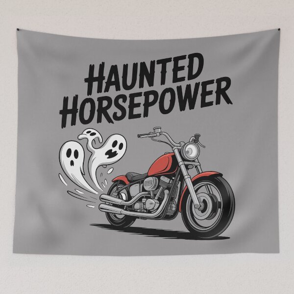 Item preview, Phantom Piston Rods: A classic '60s-style chopper, with a trail of ghoulish ghost shapes from its twin exhausts. For the Halloween Festive Season designed and sold by Grang Art Artistic Designs.