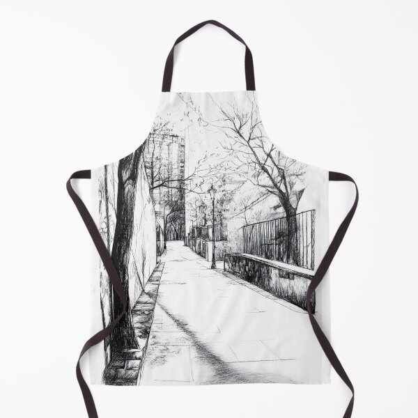 Item preview, A black and white pencil sketch of a chill urban scene with a concrete path flanked by bare trees designed and sold by MarcinJ84.