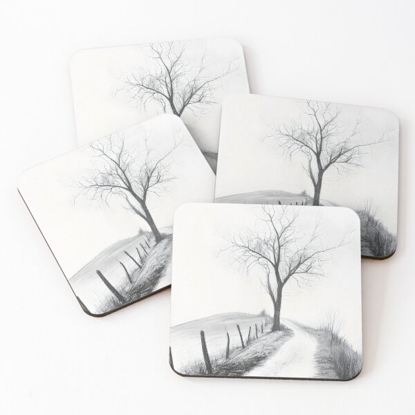 Item preview, A black-and-white pencil sketch of a gnarly, leafless tree chillin' on a twisty, dirt path.  designed and sold by MarcinJ84.