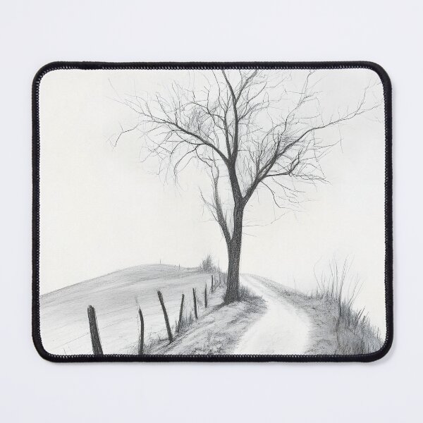 Item preview, A black-and-white pencil sketch of a gnarly, leafless tree chillin' on a twisty, dirt path. designed and sold by MarcinJ84.