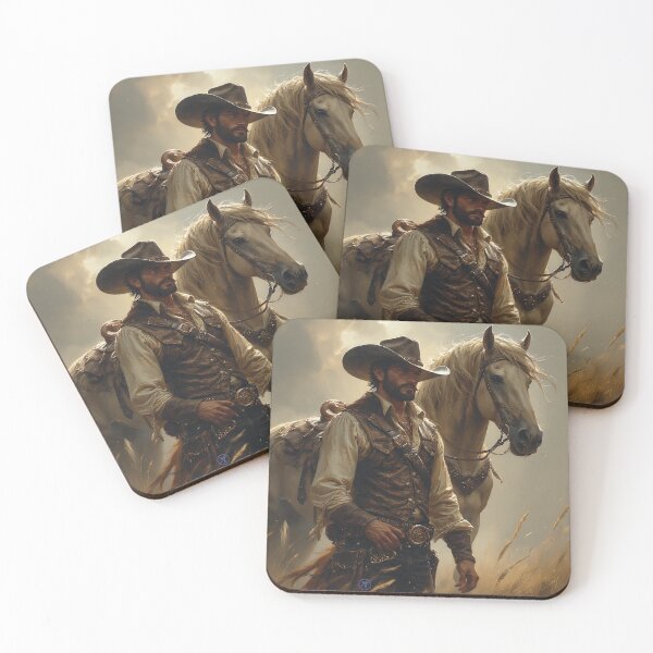 Item preview, Wild West Cowboy with Horse – Western Vintage Artwork by NegarTv Designs designed and sold by NegarTv Designs.