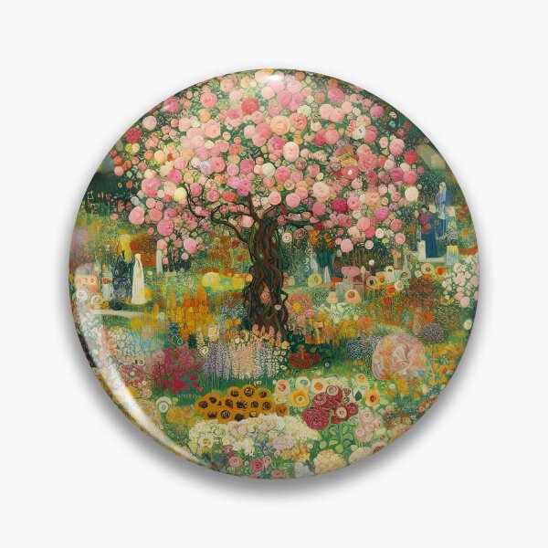 Item preview, Klimt Inspired Floral Garden with Pink Sakura Tree – Symbolist Art Nouveau designed and sold by EmeraldeaArt.