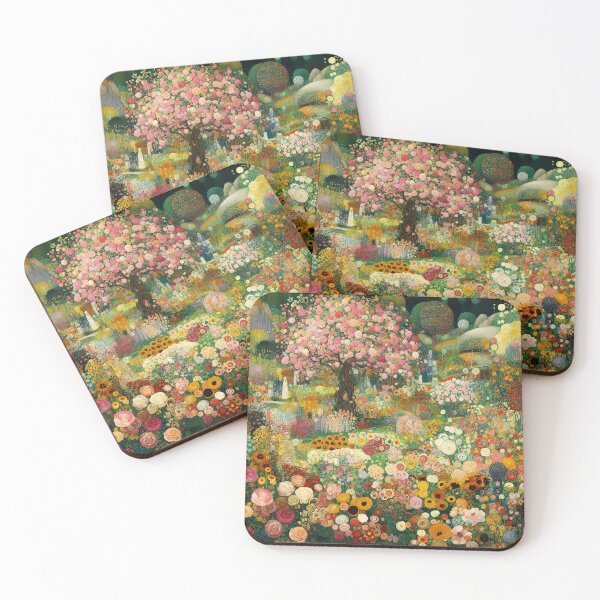 Item preview, Klimt Inspired Floral Garden with Pink Sakura Tree – Symbolist Art Nouveau designed and sold by EmeraldeaArt.