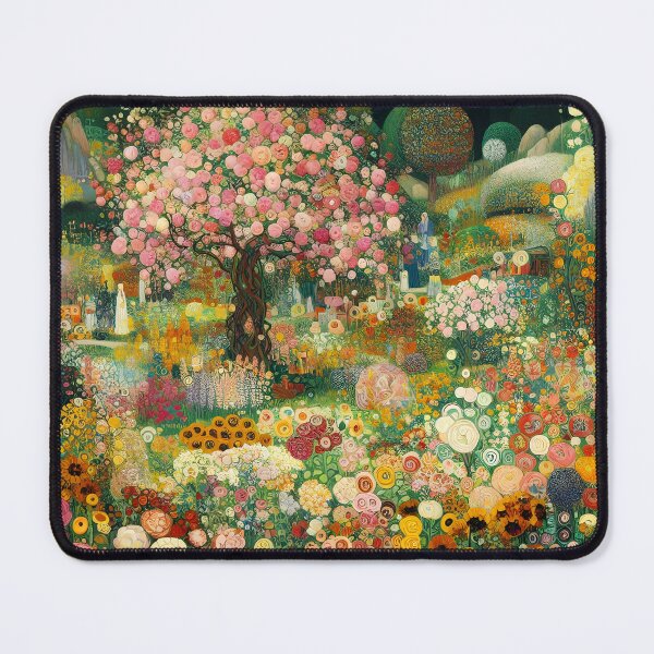 Item preview, Klimt Inspired Floral Garden with Pink Sakura Tree – Symbolist Art Nouveau designed and sold by EmeraldeaArt.