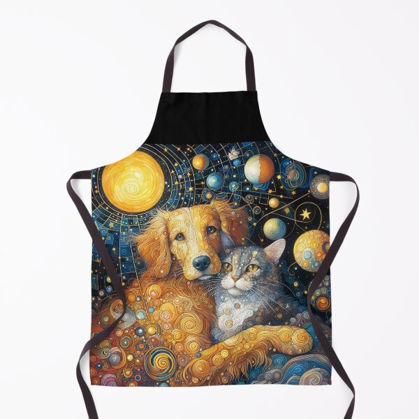 Item preview, Cat and Dog Embrace – Klimt Style Symbolist Art with Cosmic Galaxy designed and sold by EmeraldeaArt.