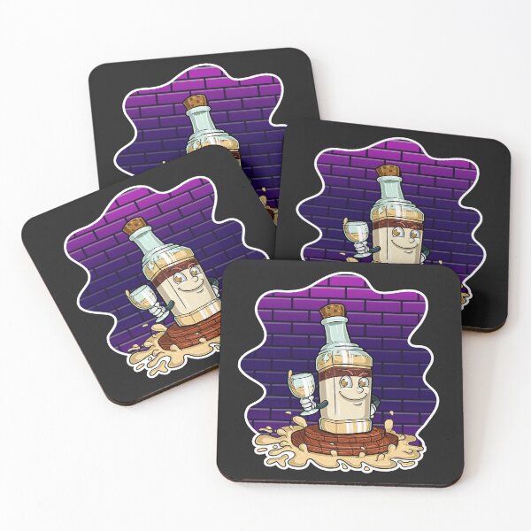 Item preview, Bottle character holding a glass and brick background designed and sold by tedykurniawan12.