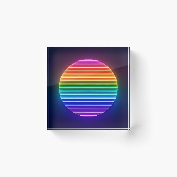 Item preview, Neon Rainbow Striped Circle – Futuristic Abstract on Dark Blue designed and sold by EmeraldeaArt.