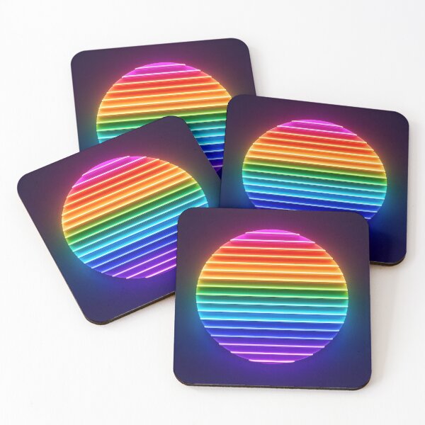 Item preview, Neon Rainbow Striped Circle – Futuristic Abstract on Dark Blue designed and sold by EmeraldeaArt.