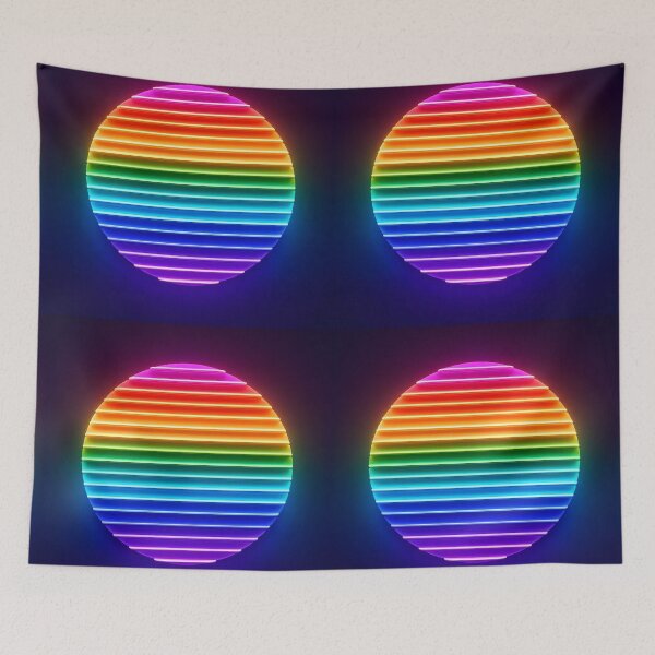 Item preview, Neon Rainbow Striped Circle – Futuristic Abstract on Dark Blue designed and sold by EmeraldeaArt.