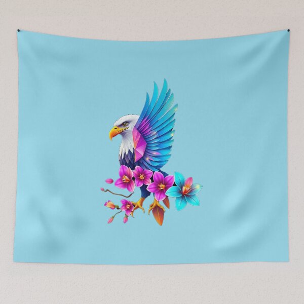 Item preview, Sky Blue Eagle – Extended Wings with Soft Pink Floral Accents designed and sold by Naturalite19.