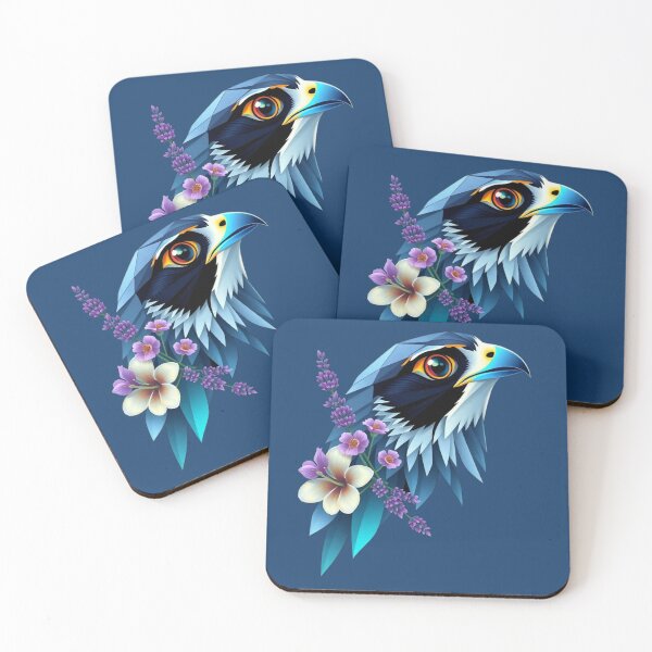 Item preview, Geometric Falcon Head – Dark Blue Tones with Light Purple Floral Accents designed and sold by Naturalite19.