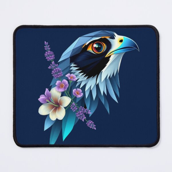 Item preview, Geometric Falcon Head – Dark Blue Tones with Light Purple Floral Accents designed and sold by Naturalite19.