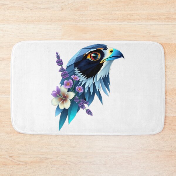 Item preview, Geometric Falcon Head – Dark Blue Tones with Light Purple Floral Accents designed and sold by Naturalite19.