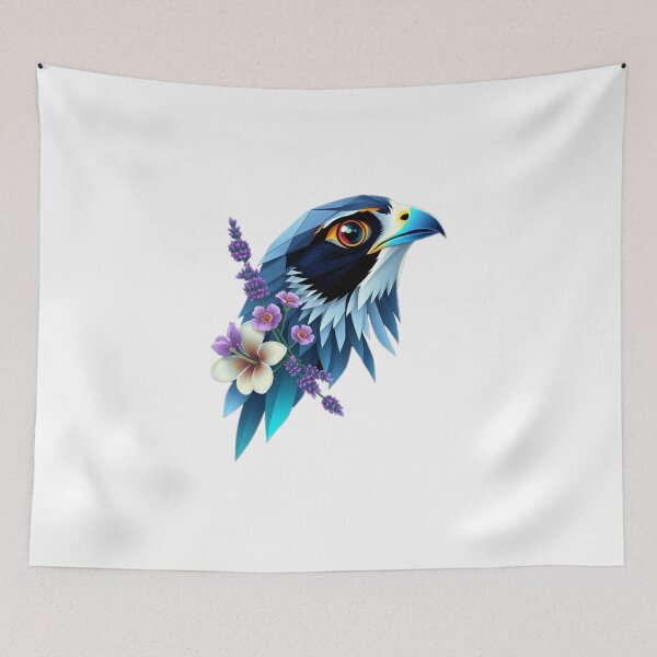 Item preview, Geometric Falcon Head – Dark Blue Tones with Light Purple Floral Accents designed and sold by Naturalite19.