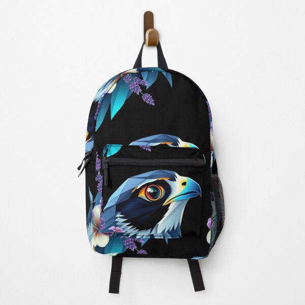 Item preview, Geometric Falcon Head – Dark Blue Tones with Light Purple Floral Accents designed and sold by Naturalite19.