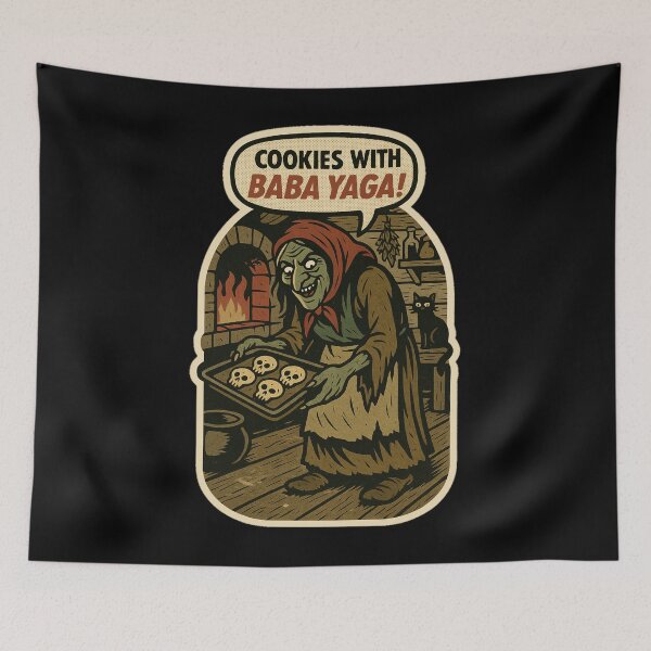 Item preview, Retro Horror Comic Art – Funny Baba Yaga Witch Baking Cookies Sticker designed and sold by JacobKAurumhead.