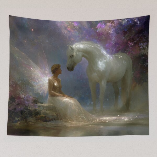 Item preview, Ethereal Fairy with White Horse - Mystical Forest Fantasy Art designed and sold by All Souls Dream.