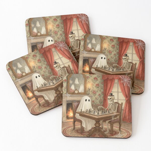 Item preview, Spooky Halloween Ghost Skeleton Playing Chess Wall Art PNG, Antique Gothic Haunted House Decor designed and sold by ying815bubble.