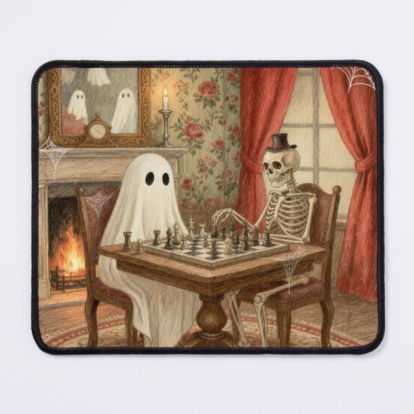 Item preview, Spooky Halloween Ghost Skeleton Playing Chess Wall Art PNG, Antique Gothic Haunted House Decor designed and sold by ying815bubble.