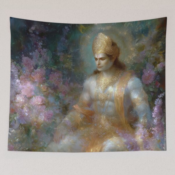 Item preview, Lord Hanuman Spiritual Portrait - Divine Gold and Floral Art designed and sold by All Souls Dream.