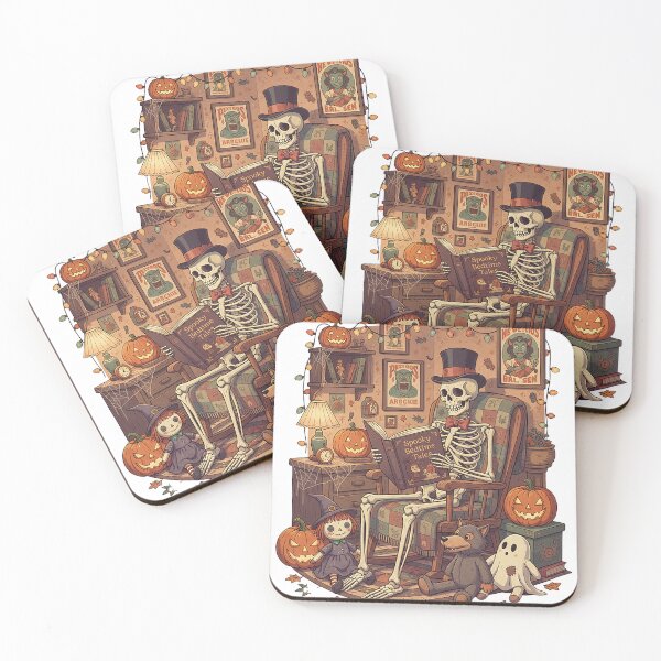 Item preview, Spooky Halloween Ghost Skeleton Reading Bedtime Tales Wall Art PNG, Antique Vintage Haunted House Decor designed and sold by ying815bubble.