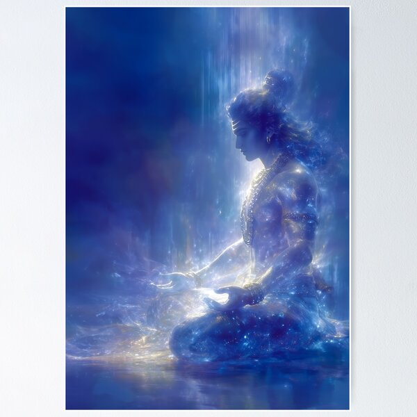 Item preview, Lord Shiva Meditating - Ethereal Cosmic Blue Spiritual Art designed and sold by All Souls Dream.