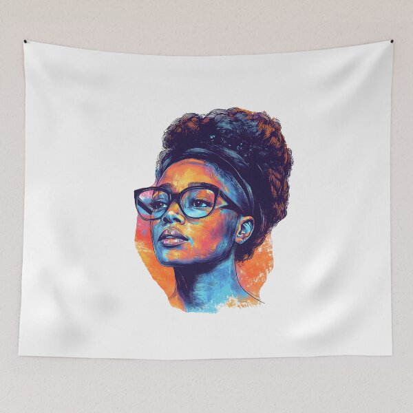 Item preview, Vibrant Portrait of Woman with Glasses – Colorful Pop Art Illustration designed and sold by DesignArtist.ia.