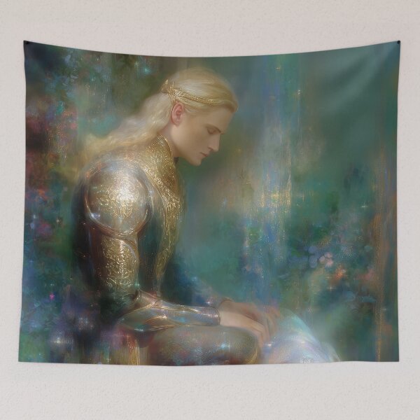 Item preview, Nuada Airgetlám Celtic King Portrait - Golden Armor Fantasy Art designed and sold by All Souls Dream.