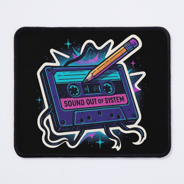 Item preview, Retro Neon Cassette Sticker – Sound Out of System Mixtape with Pencil Glitch Art designed and sold by JacobKAurumhead.