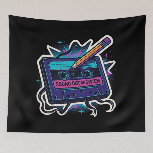 Item preview, Retro Neon Cassette Sticker – Sound Out of System Mixtape with Pencil Glitch Art designed and sold by JacobKAurumhead.
