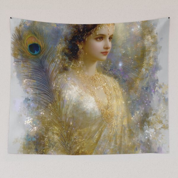 Item preview, Divine Radha Portrait - Golden Peacock Spiritual Devotional Art designed and sold by All Souls Dream.