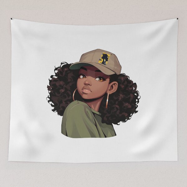 Item preview, Stylish Girl with Curly Hair and Cap – Modern Urban Portrait designed and sold by DesignArtist.ia.