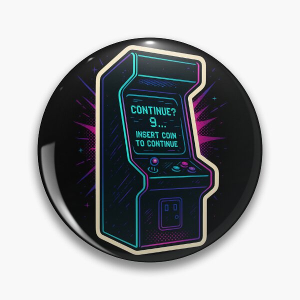 Item preview, Retro Arcade Neon Sticker – Insert Coin to Continue 80s Gaming Glitch Art designed and sold by JacobKAurumhead.