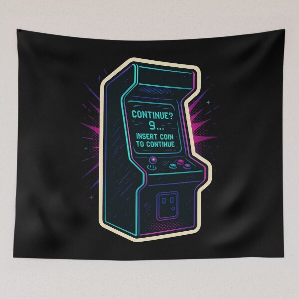 Item preview, Retro Arcade Neon Sticker – Insert Coin to Continue 80s Gaming Glitch Art designed and sold by JacobKAurumhead.