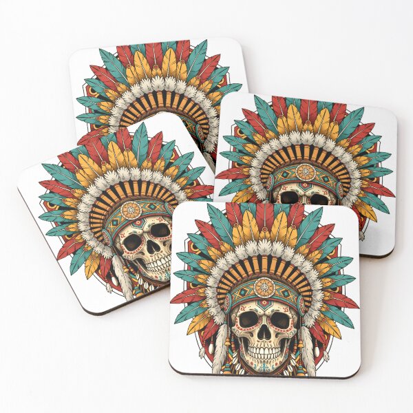 Item preview, native american skull with headdress designed and sold by Apocalyptik Designs .