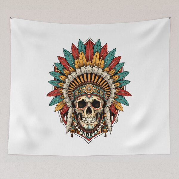 Item preview, native american skull with headdress designed and sold by Apocalyptik Designs .