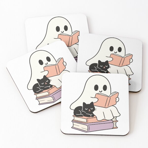 Item preview, Charming Ghost Reading with a Black Cat - Halloween Cozy Art designed and sold by MegMadeCrafts.