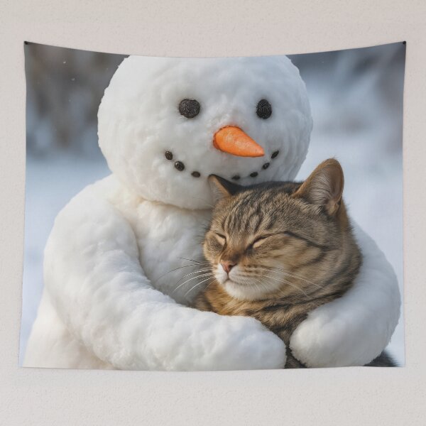 Item preview, Snowman Hugging a Tabby Cat designed and sold by Maria Dryfhout.