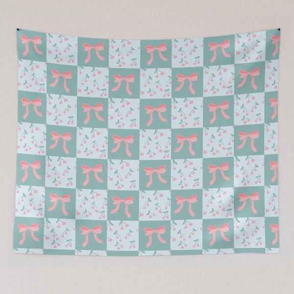Item preview, Tiled Coquette with Ribbons & Cherries | Romantic Girly Aesthetic designed and sold by JVCreative.