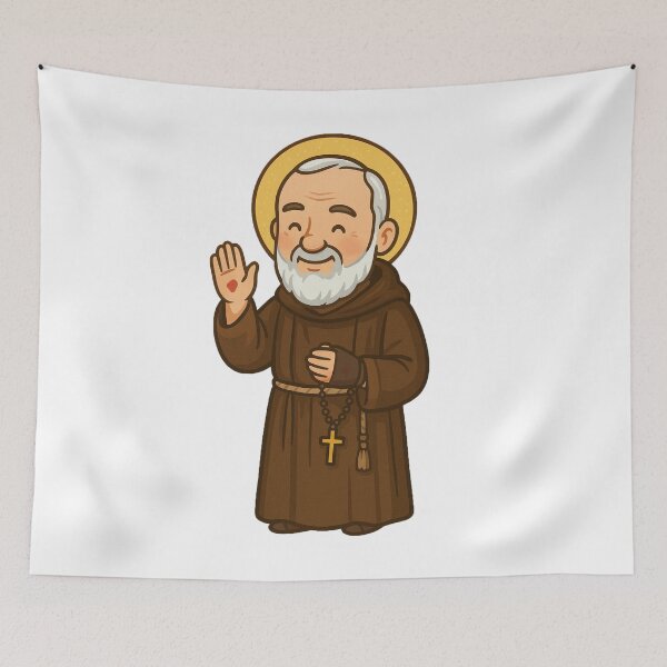 Item preview, Saint Padre Pio of Pietrelcina - Cartoon-Style Illustration with Stigmata designed and sold by arteopolis.