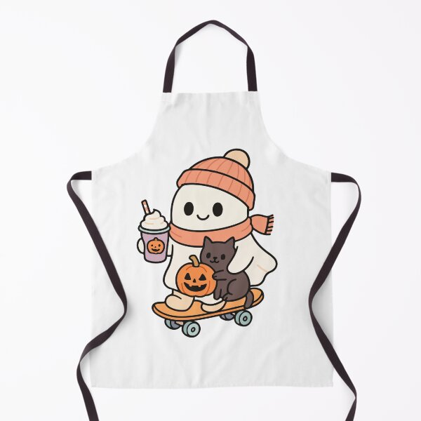 Item preview, Cool Ghost Skateboarding with Black Cat and Pumpkin - Fun Halloween Illustration designed and sold by MegMadeCrafts.