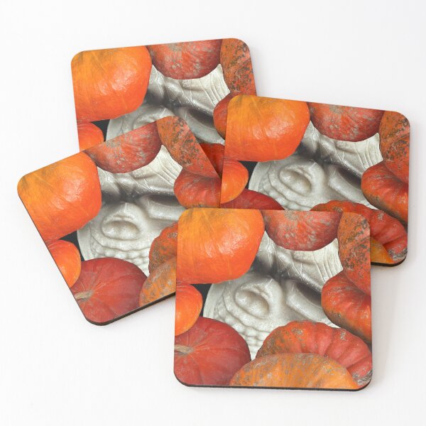 Item preview, Skeleton skull is hiding behind pumpkins. designed and sold by MYTOPSHELF.
