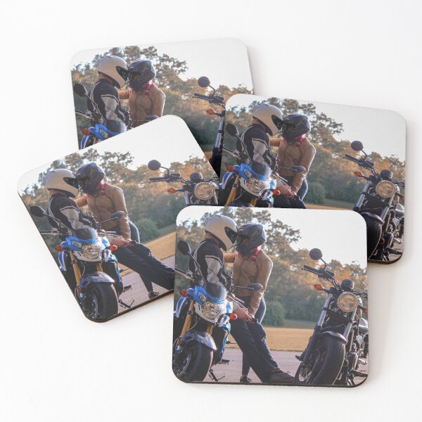Item preview, Biker Couple Next to Motorcycles designed and sold by kenedyraemedia.