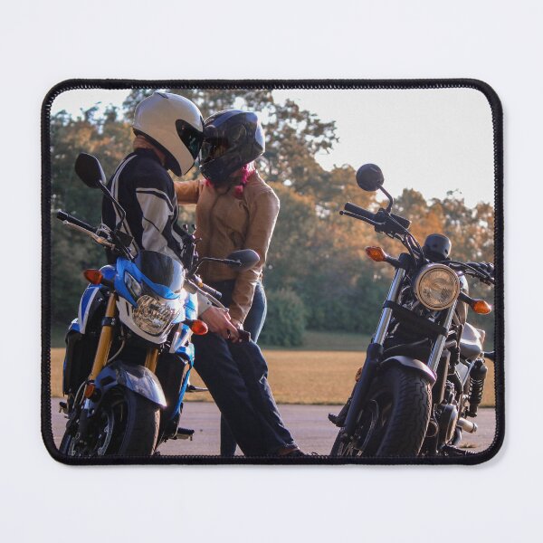 Item preview, Biker Couple Next to Motorcycles designed and sold by kenedyraemedia.